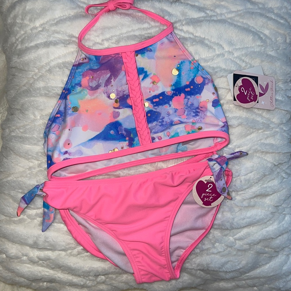 Glitter beach 2 piece bathing suit size 12 NWT